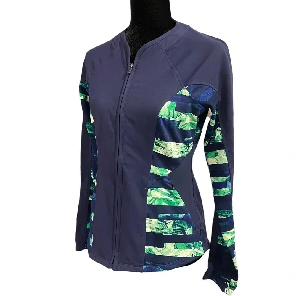 Athleta Style 243001 Dark Blue and Green Mesh Panels Full Tilt Jacket Women’s S